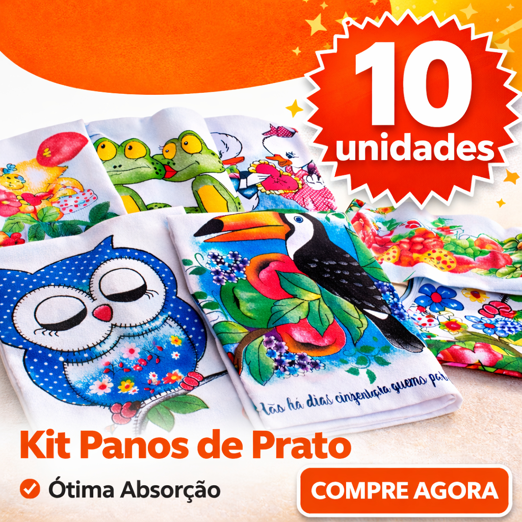 Pano De Prato Estampado Bainha Kit Com 10 Peças 100% algodão em Oferta na Shopee