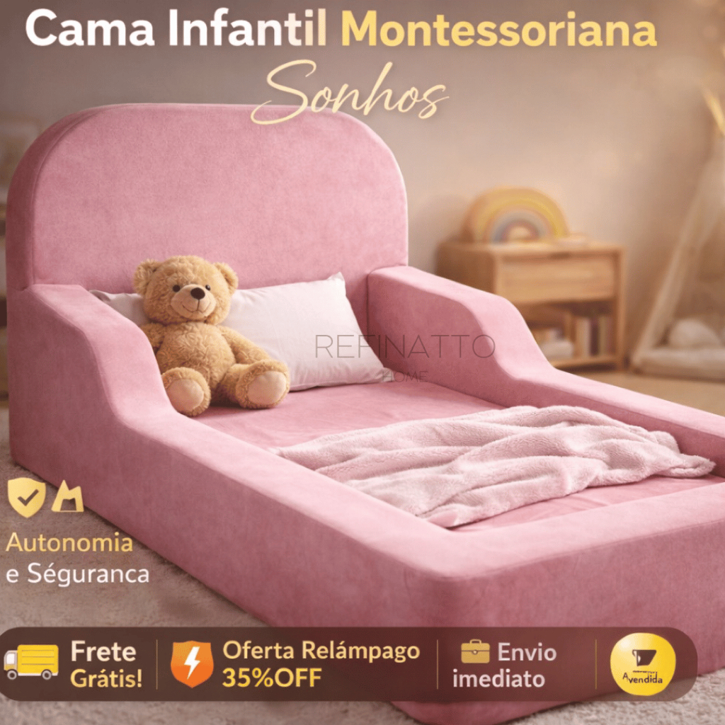 Cama Montessoriana Tamanho INFANTIL - Modelo SONHOS - Tecido VELUDO