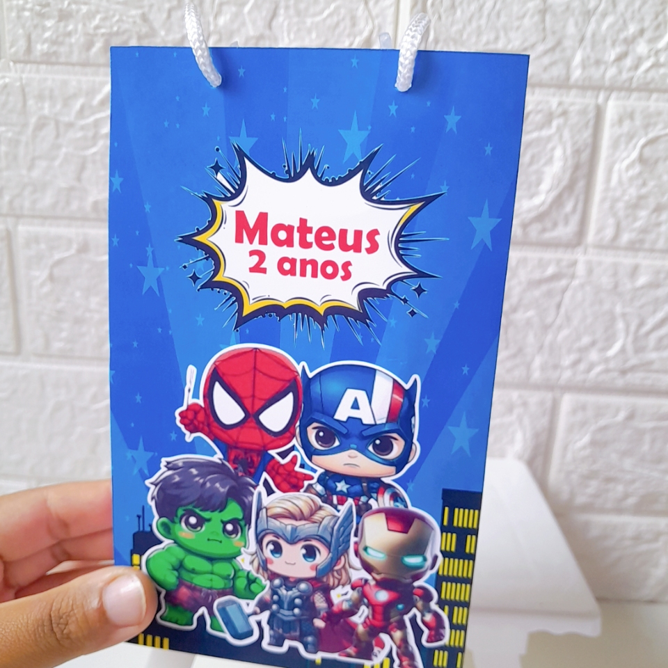 Sacolinha Heróis Baby Vingadores Personalizada Pegue e Monte Sacola Surpresa Lembrancinha Festa Infantil