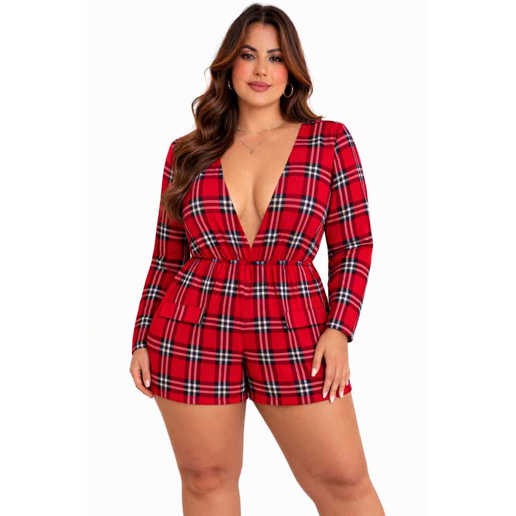 SELAH - MACAQUINHO PLUS SIZE XADREZ DECOTE PROFUNDO