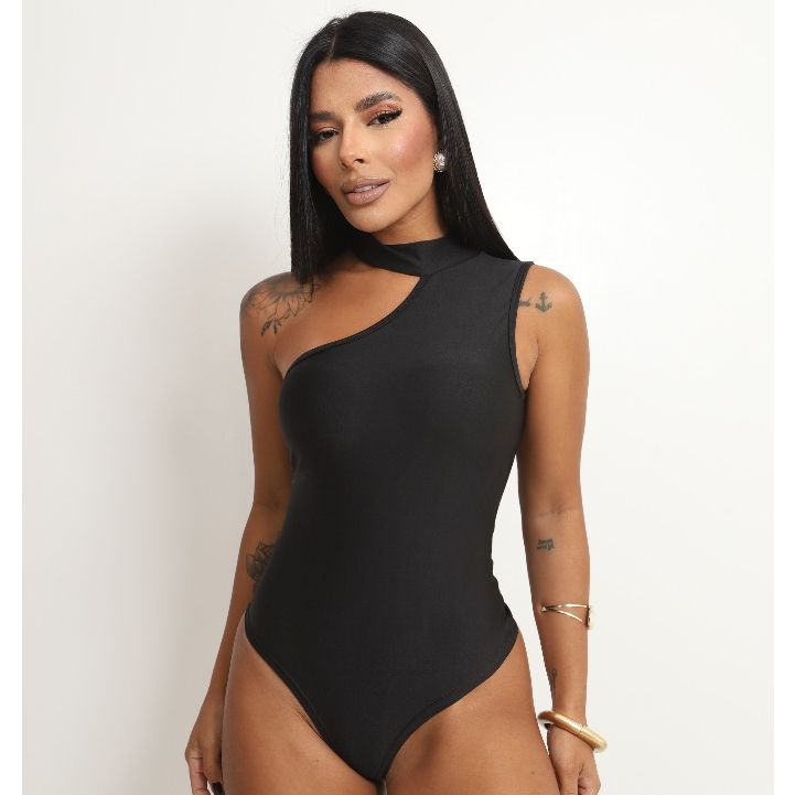 Body Feminino Gola Alta Moderno Mula Manca Bojo Um Ombro Só Casual Elegante Trend