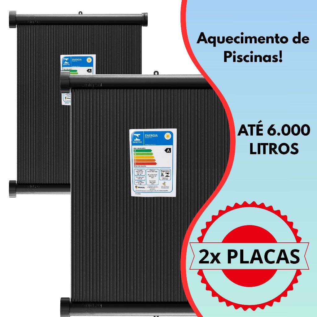 Kit 2 Placas Aquecimento Solar Piscina 3m Piscina até 6.000 Litros
