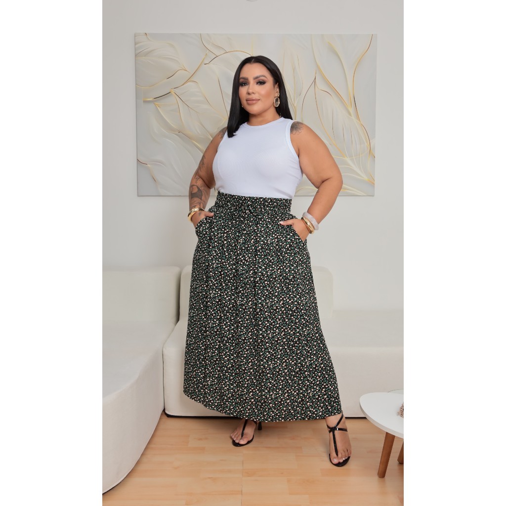 Saia Longa Evangélica Estampada Plus Size com Bolso funcional em Oferta na Shopee