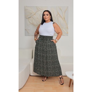 Saia Longa Evangélica Estampada Plus Size com Bolso funcional em Oferta na Shopee