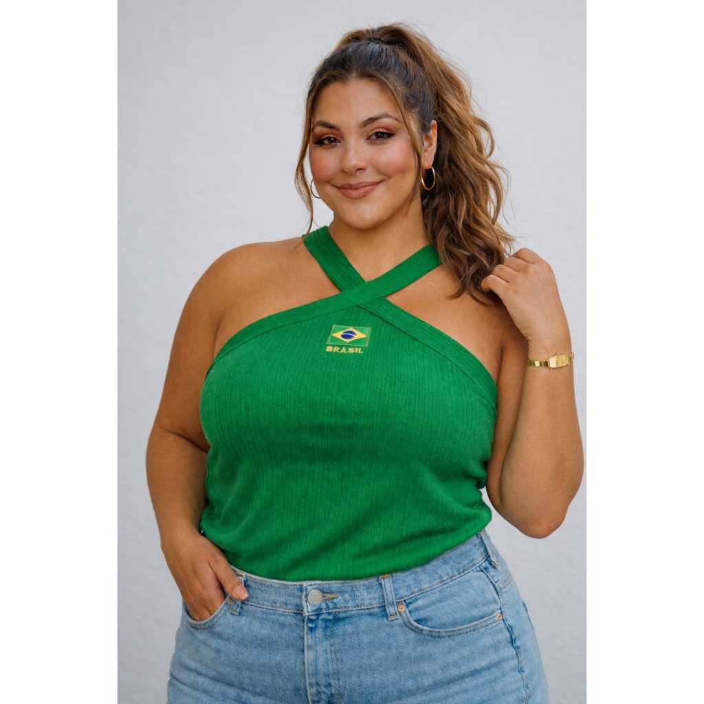 Blusa Da Copa Do Mundo Brasil Várias Cores Plus Size Trançada