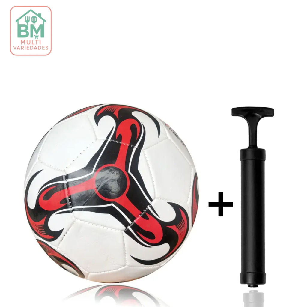 Kit Bola de Futebol + Bomba de Ar Portátil Tamanho Oficial Couro Sintético Campo Costurada Diversão