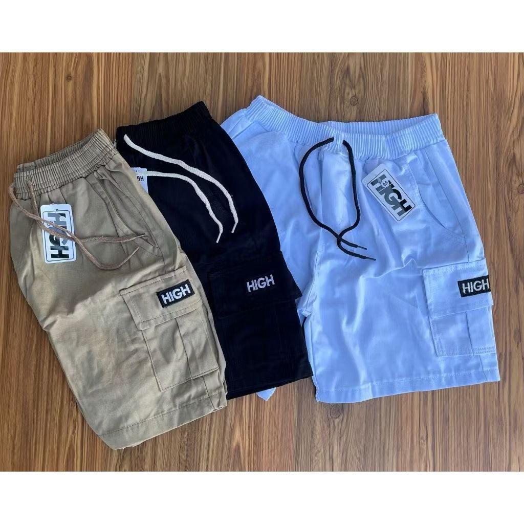 Kit 2 Short Masculino Adulto Cargo Brim Sarja Bolso Lateral