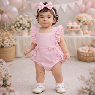 Jardineira Romper Body Bebê Menina Liso Rosa Claro Tricoline 100% Algodão em Oferta na Shopee