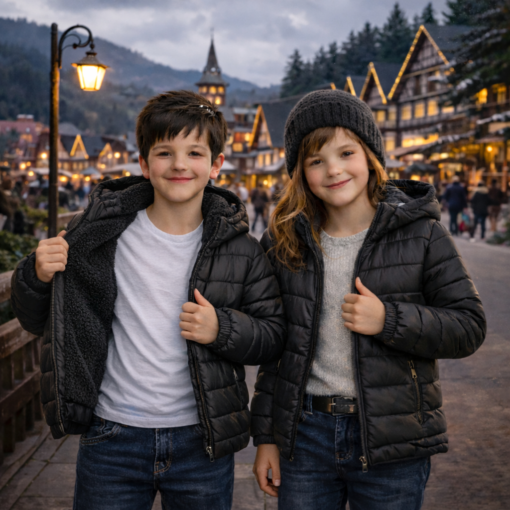 Jaqueta Puffer Unissex Infantil Bobojaco Juvenil Forrada Pelucia Capuz Removivel Blusa de Frio 8 a 16 anos Impermeavel