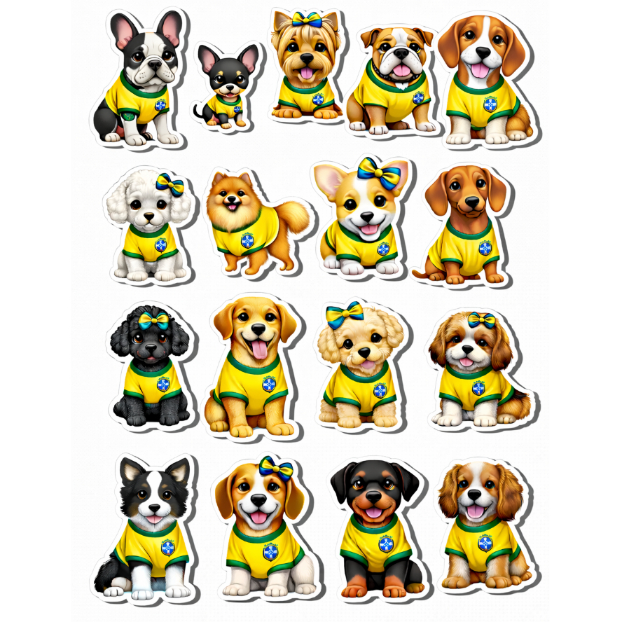95 ou 190 Apliques para Laços e Gravatinhas Pet, Tema Cachorrinhos Copa do Mundo 2026