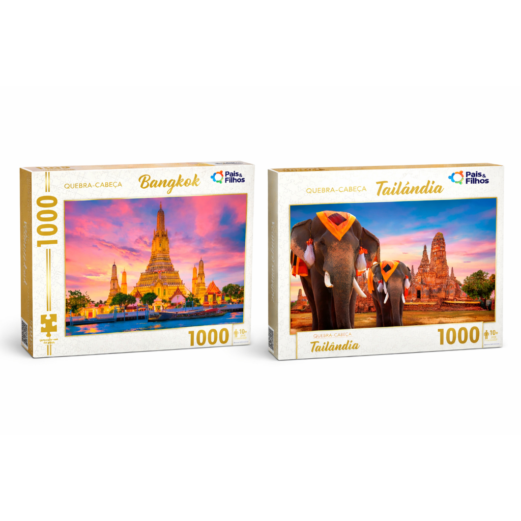 Kit 2 quebra cabeças bangkok 1000 peças + tailândia 1000 peças pais e filhos