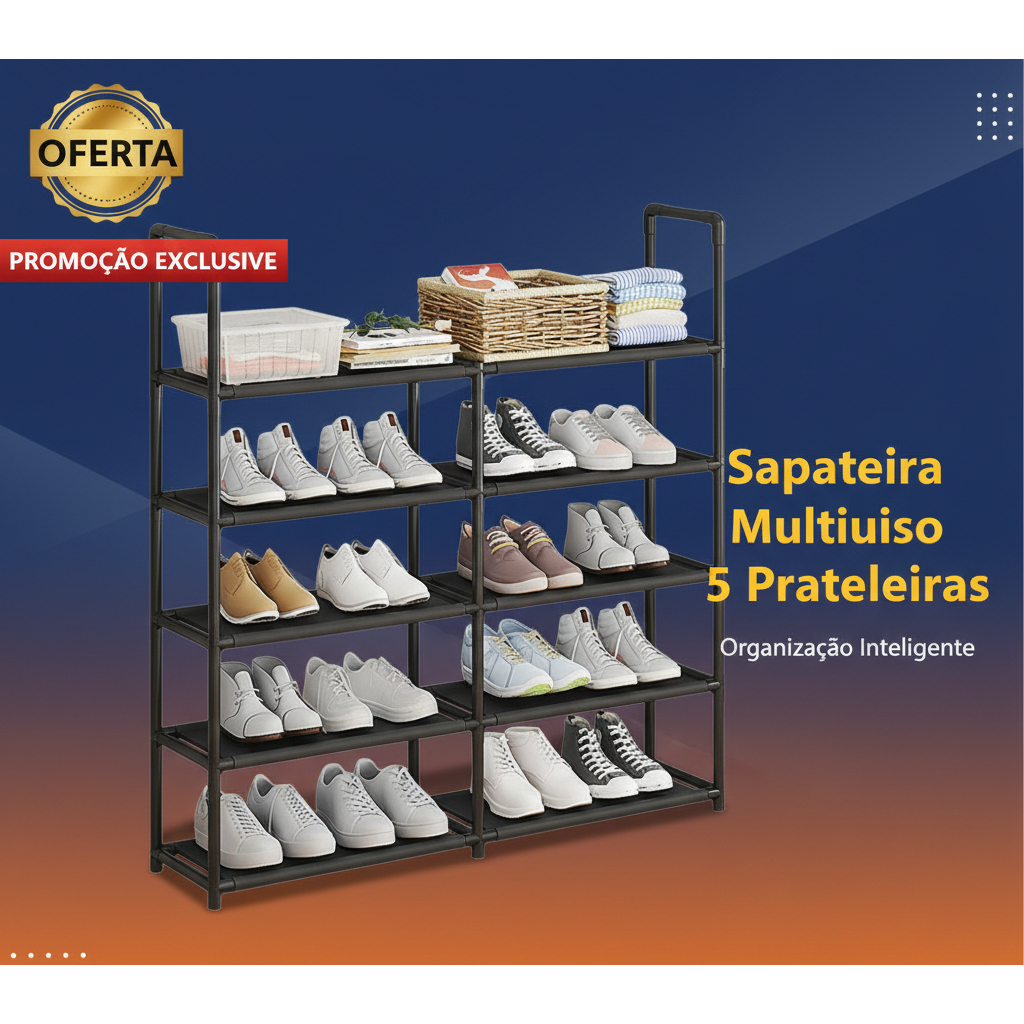Sapateira 5 Prateleiras Preta Estante Organizadora Multiuso Closet Quarto Lavanderia Compacta