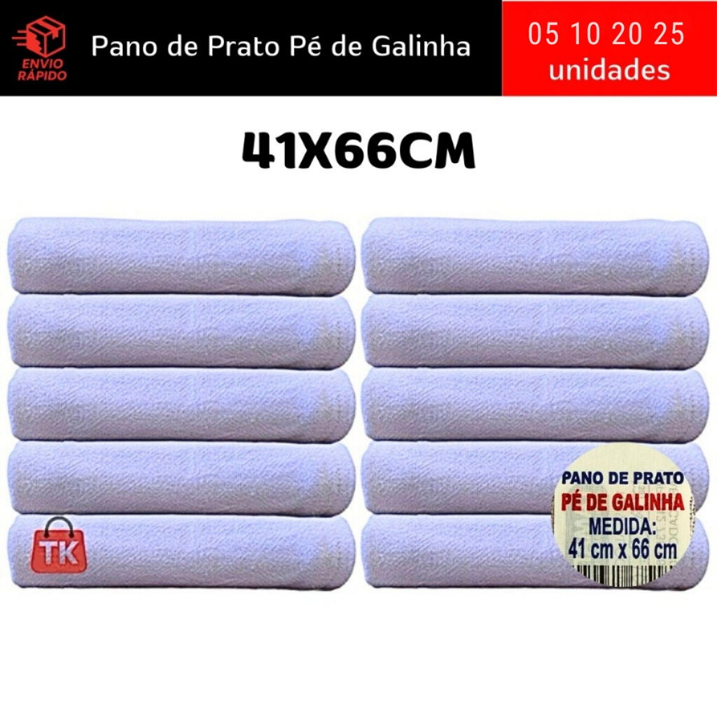 Pano De Prato Grande Branco Liso Pé De Galinha 41X66cm - Kit Com 05 10 20 ou 25 Unidades