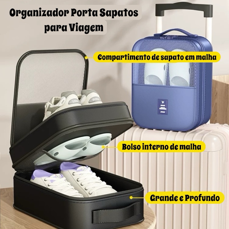 Organizador Porta Sapatos para Viagem com Divisórias e Zíper | Bolsa Porta Calçados para Mala
