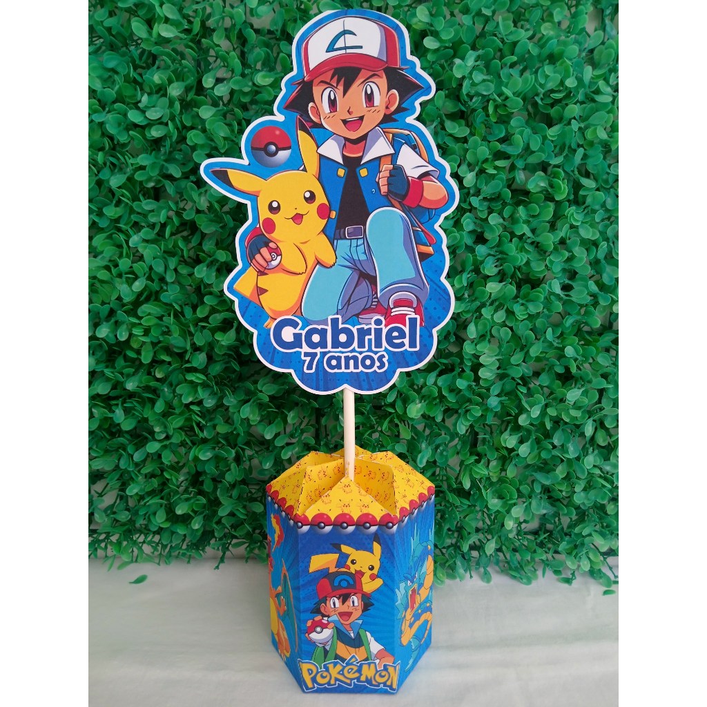 CENTRO DE MESA POKEMON (PEGUE E MONTE )arranjo de mesa pokemon para festa e lembrancinha de aniversario pokemon