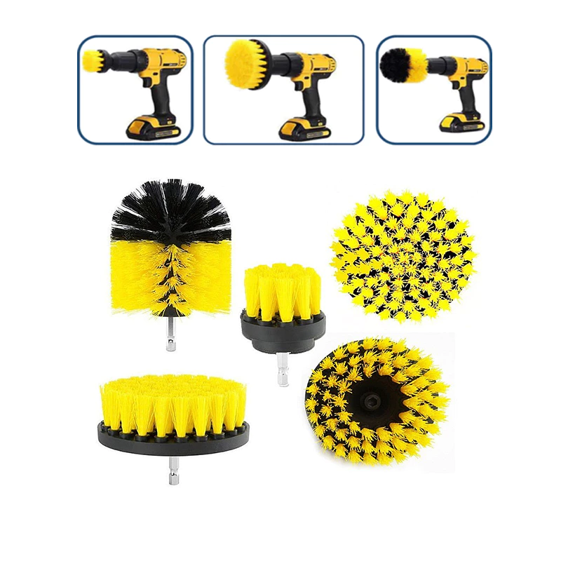 Kit 5 Escovas De Limpeza Encaixe Parafusadeira Furadeira Limpeza Automotiva Pesada Lavar Sofás Tecidos Couros Estofados