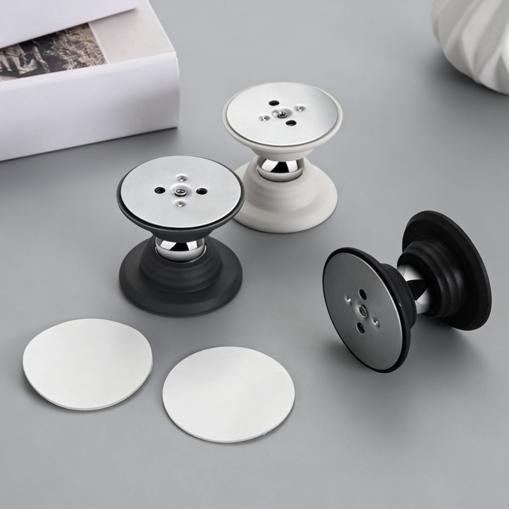 Prendedor Batente Porta Magnético Adesivo Inox Preto - Trava Fixador Imã Sem Furação