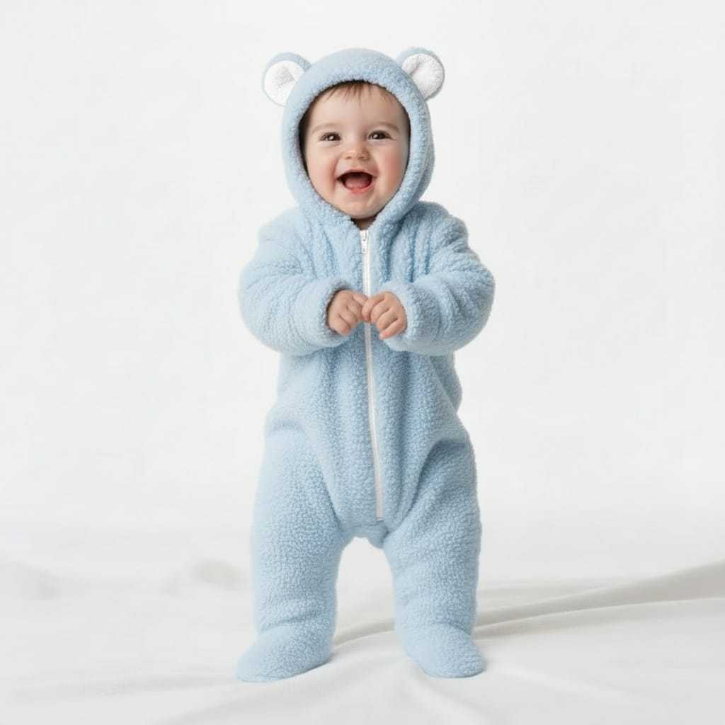 Macacão ovelha Teddy Bebê – Inverno Fofinho com Capuz (L2)