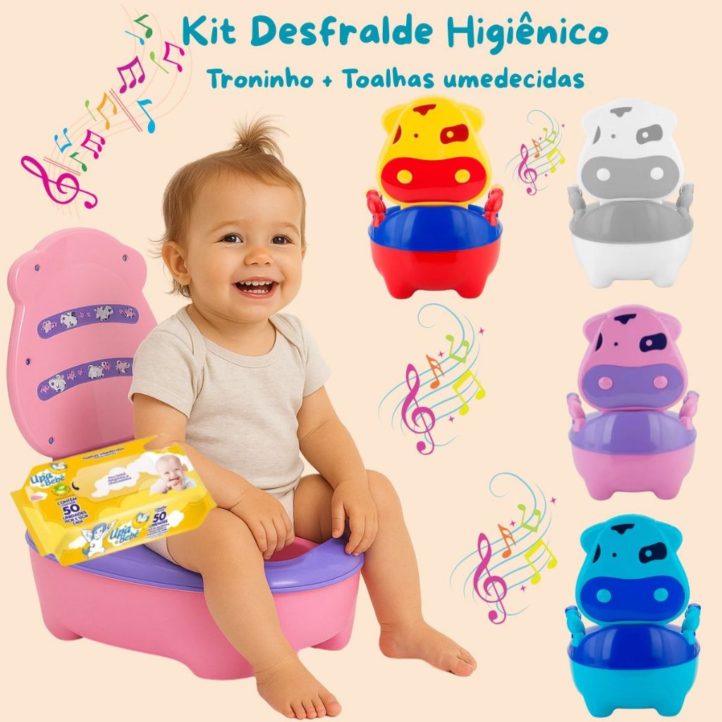 Kit Troninho Pinico Bebê Menino Menina Infantil Musical + Lenços Toalhas Umedecidas 50 unidades em Oferta na Shopee