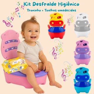 Kit Troninho Pinico Bebê Menino Menina Infantil Musical + Lenços Toalhas Umedecidas 50 unidades em Oferta na Shopee