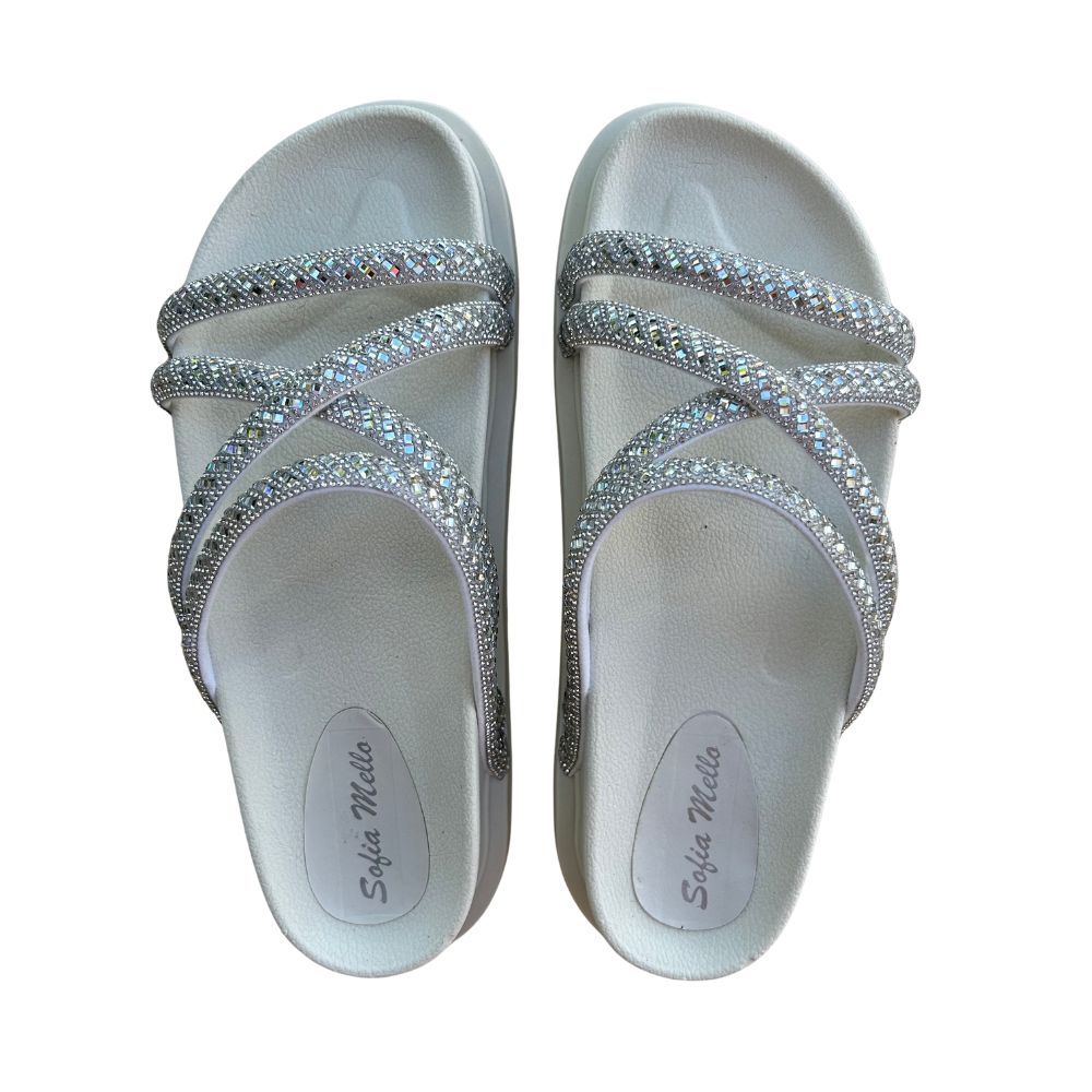 Papete Sandalia Feminina Plataforma Leve Confortável Birken estilosa alta com Tiras em Cristais