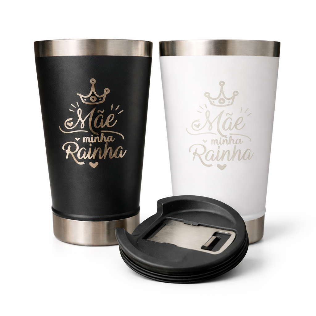 Copo Térmico Dia das Mães 500ml “Mãe Minha Rainha” Inox Gravação a Laser com Tampa em Oferta na Shopee