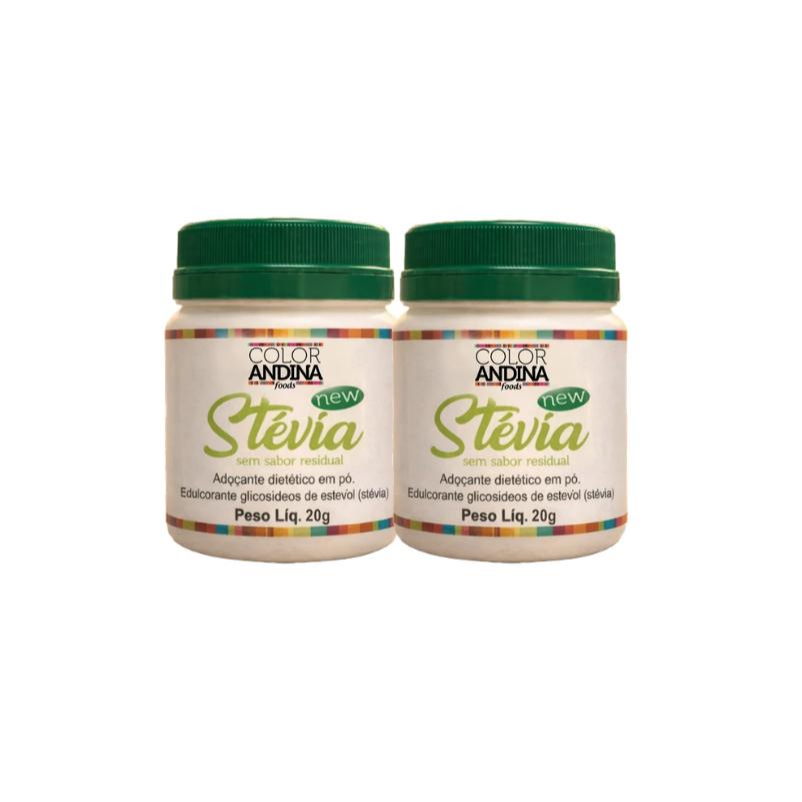 Adoçante Stévia Color Andina 20g - 2 potes - SEM SABOR RESIDUAL AMARGO