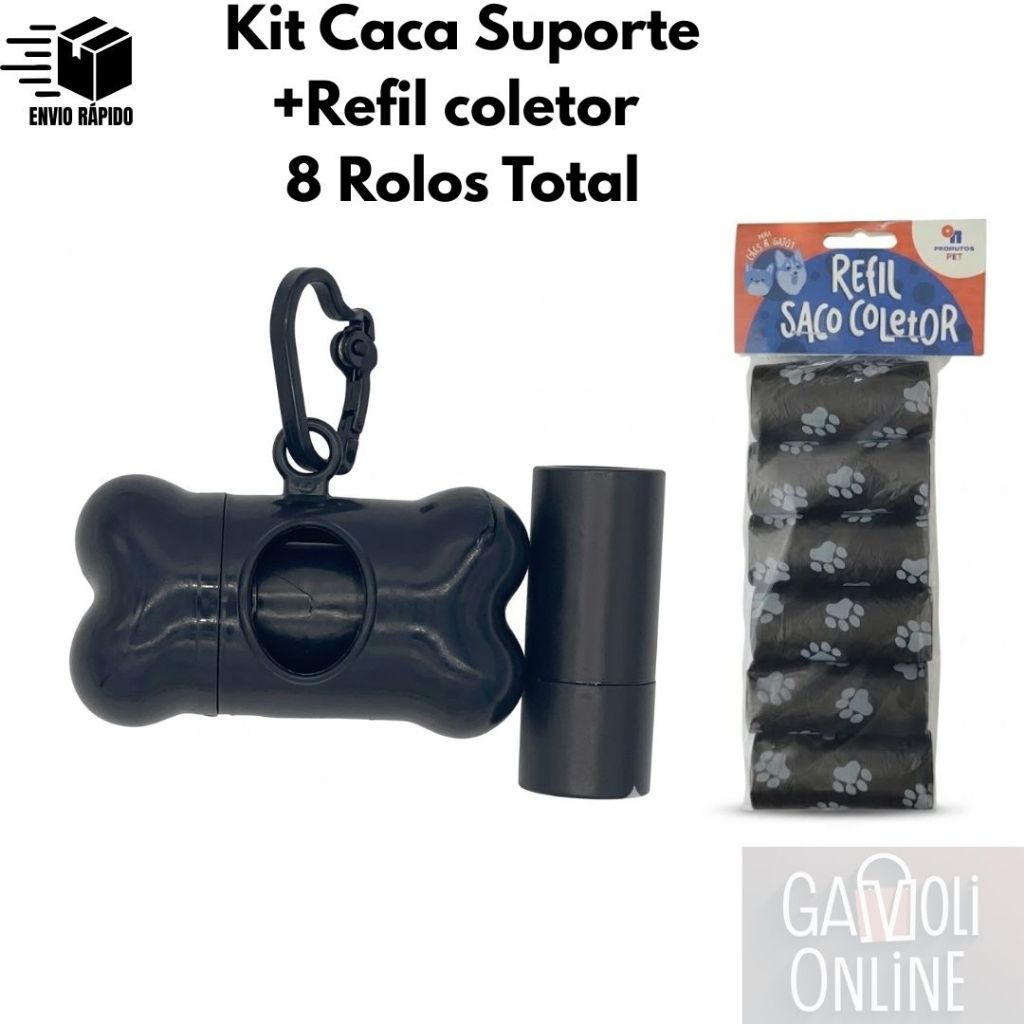 Porta Saquinho Kit Caca com Gancho + 6 Refis de Sacos Coletores – Ideal para Passeio com seu Pet