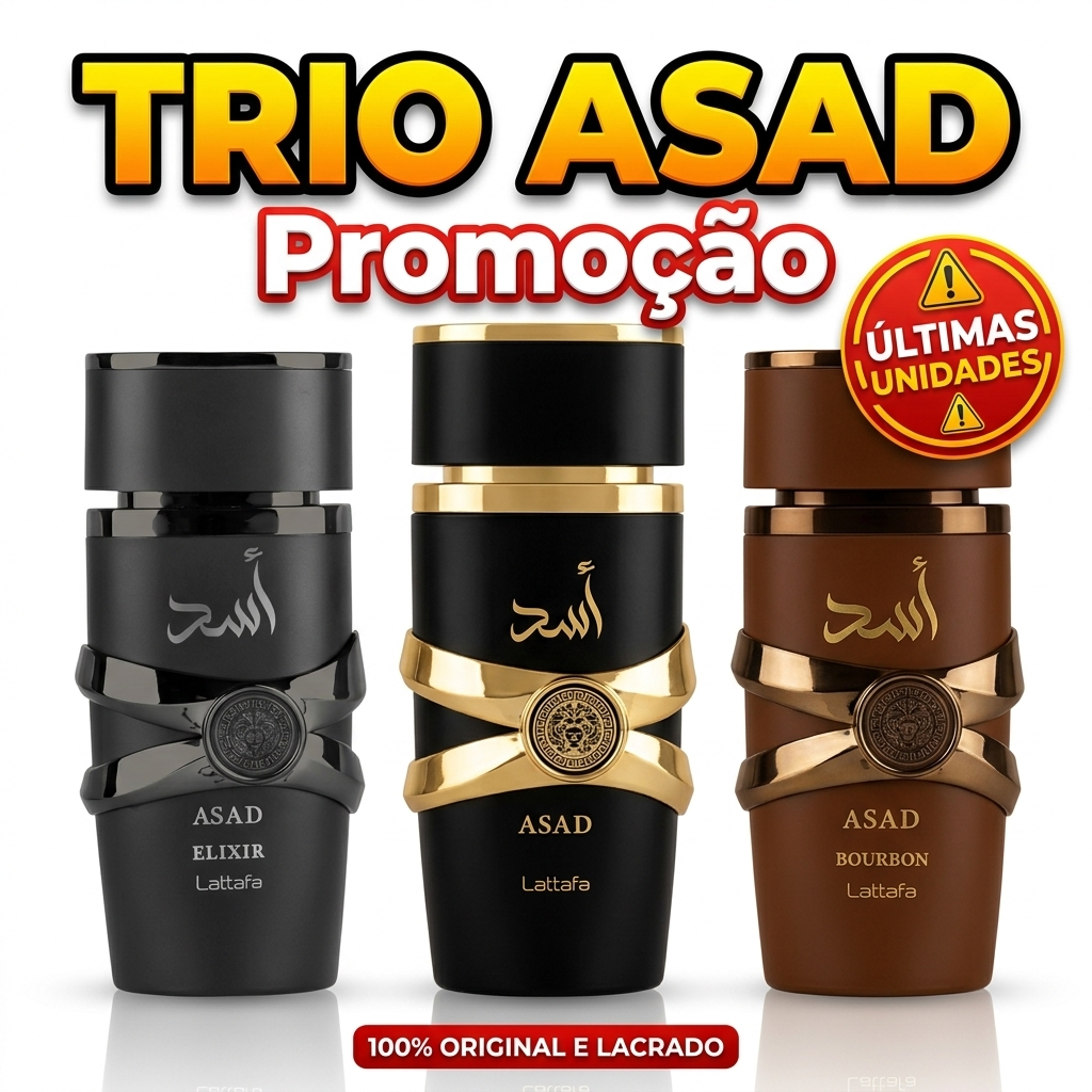 Perfume Trio Masculino Lattafa – Asad, Asad Elixir e Asad Bourbon