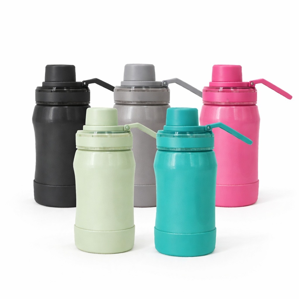 garrafa térmica inox esportiva com proteção de silicone quente & frio com isolamento alça 350ml