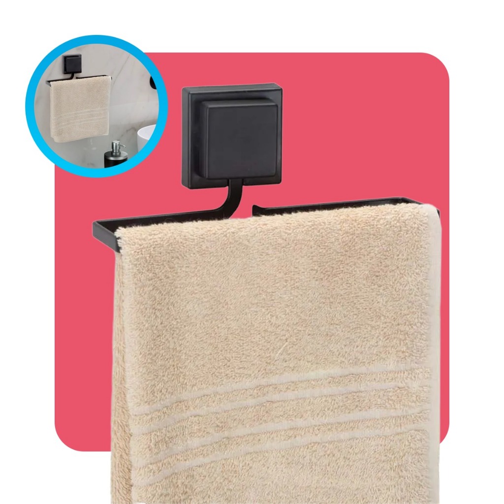Porta Toalha de Rosto Barra Banheiro Lavabo Toalheiro Sem Furo Fixação Dupla Fac