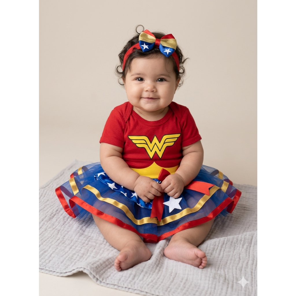 Body Bebê Mêsversário Temático Mulher Maravilha Super Confortável Linha Premium em Oferta na Shopee