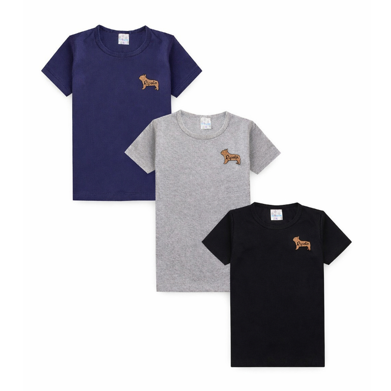 kit 3 camisas infantil e juvenil manga curta básica com aplique  menino tamanhos 1 2 3 4 6 8 10 12 14 16