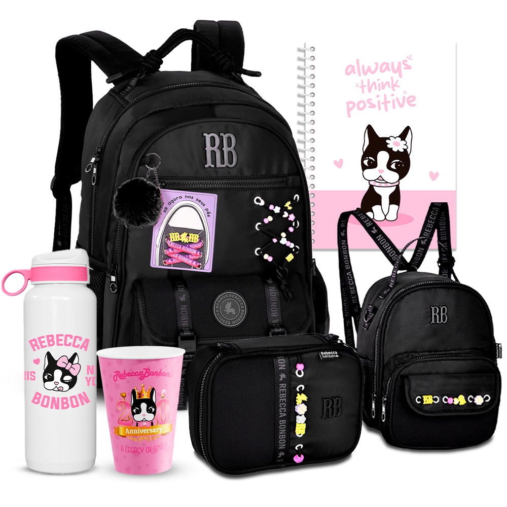 Kit Rebecca Bonbon Mochila Soft Flores Estojo Box Grande Lancheira Térmica RB Juvenil Meninas
