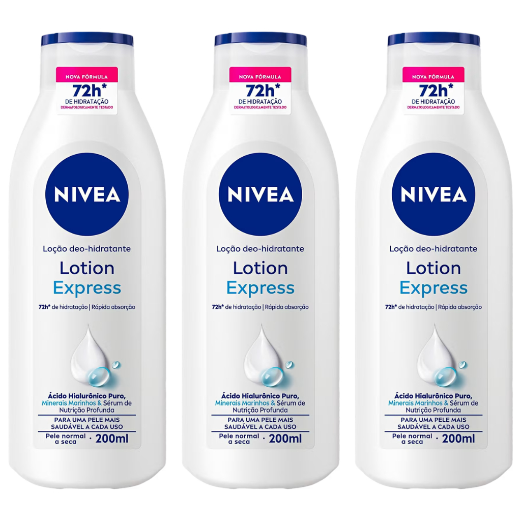Kit 03un Loção Hidratante Corporal Nivea Lotion Express 200ml