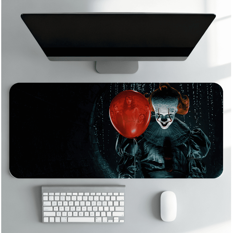 Mouse Pad Gamer Terror Palhaço Balão Vermelho Grande Deskmat Setup Gamer Sublimado Alta Qualidade