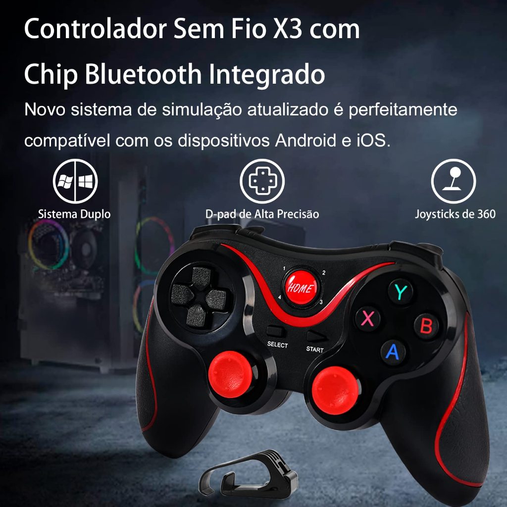 Controle Sem Fio Bluetoot Android Ios X3 Joystick Pc Celular Cor Preto