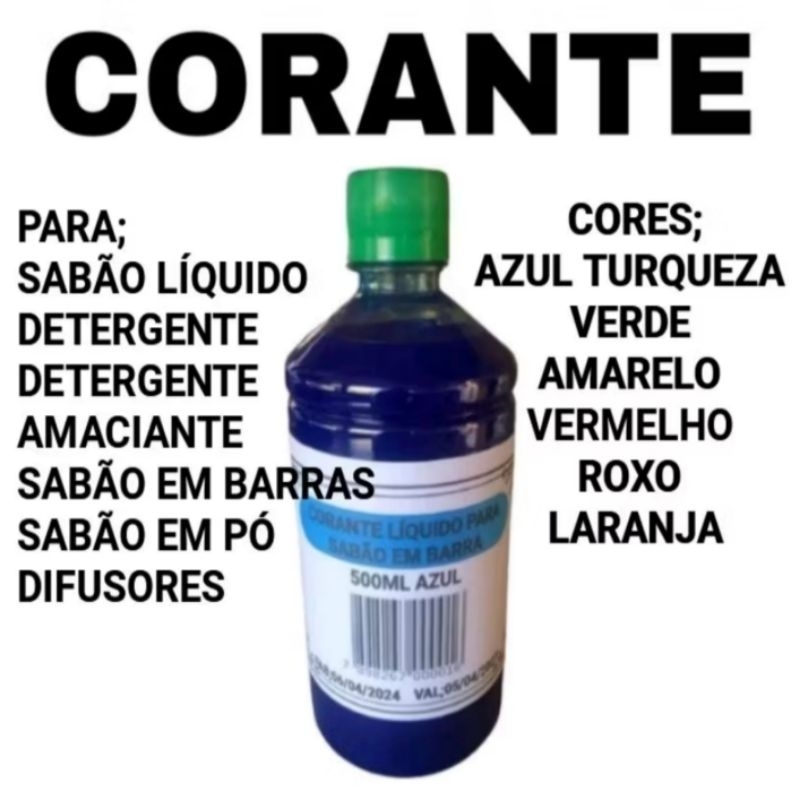 1 CORANTE DE 500ML PARA SABÃO LÍQUIDO, DETERGENTE, DESINFETANTE, AMACIANTE, SABÃO EM PÓ, SABÃO EM BARRA, DIFUSORES P7