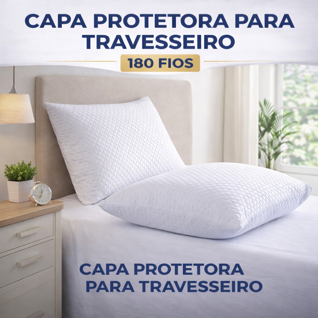 KIT PROTETOR IMPERMEÁVEL MATELADO COM ZÍPER ANTIÁCARO  PARA TRAVESSEIRO