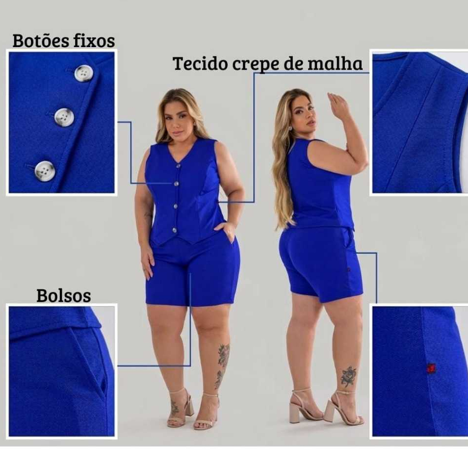 Conjunto Colete PLUS SIZE Tecido Crepe de Malha PREMIUM