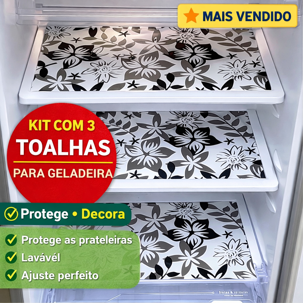 Toalhas de Geladeira com 3 Unidades 46x32cm - PVC Lavável