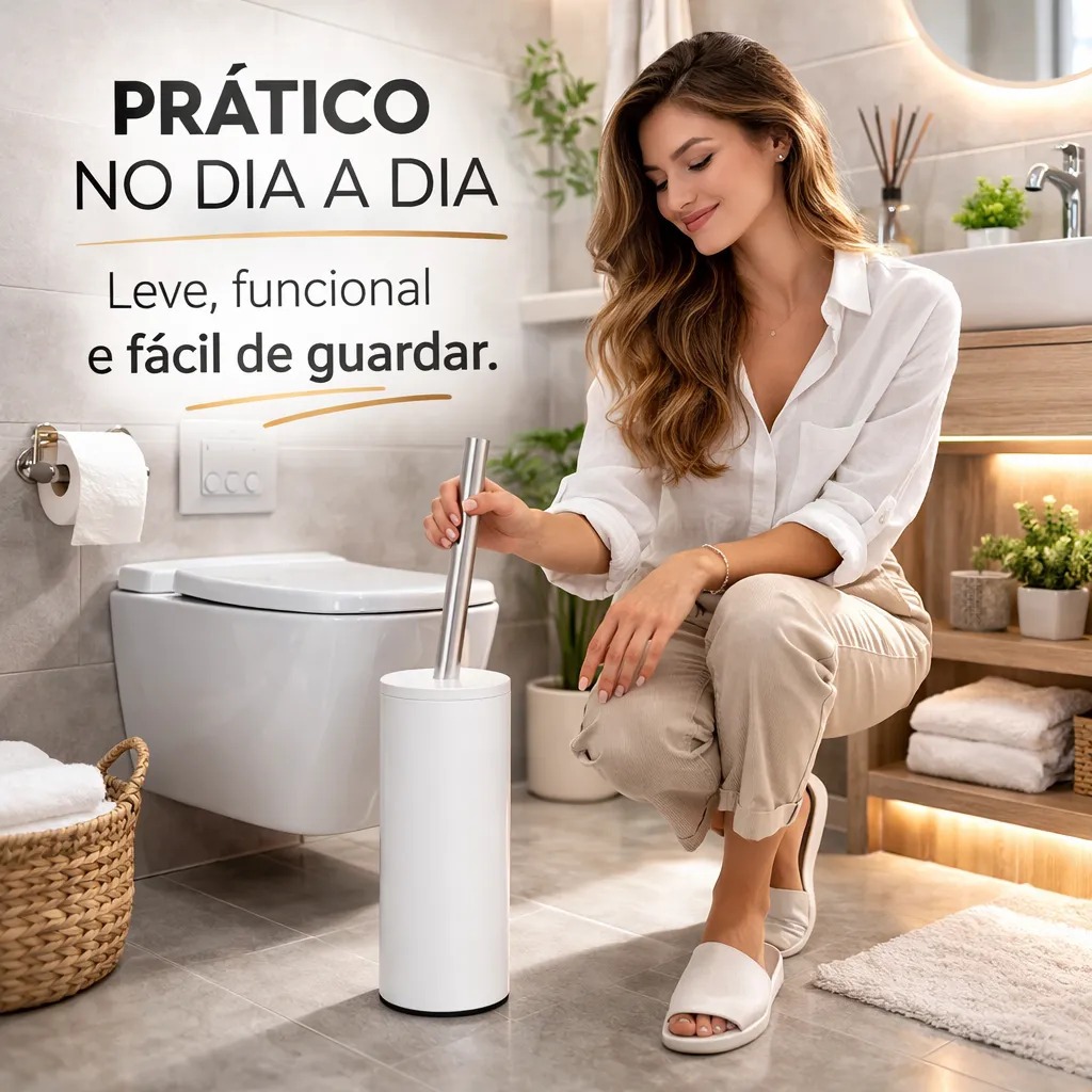 Escova Sanitária Matte em aço inox  Slim Design Moderno Higiênica Branco Acabamento Resistente