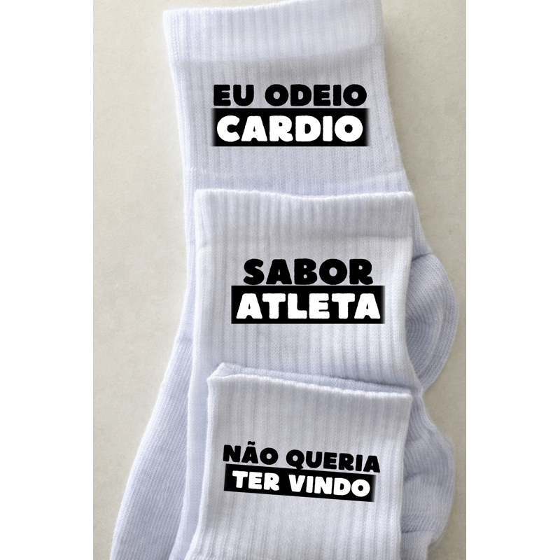 kit 3 Pares Meias Personalizada Estampada Feminina Masculina Frases Academia Corrida em Oferta na Shopee