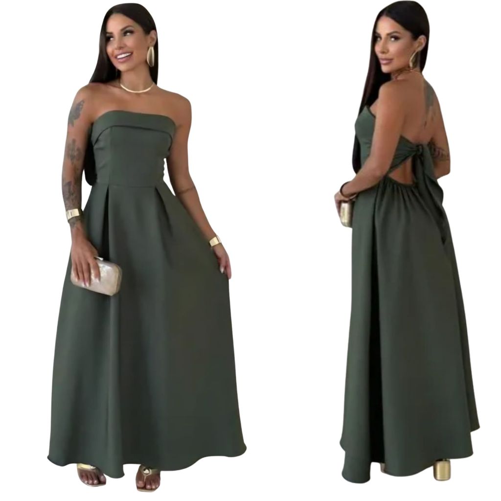 Vestido Longo Feminino – Alfaiataria, Tomara-que-Caia, Versátil Casual / Festa