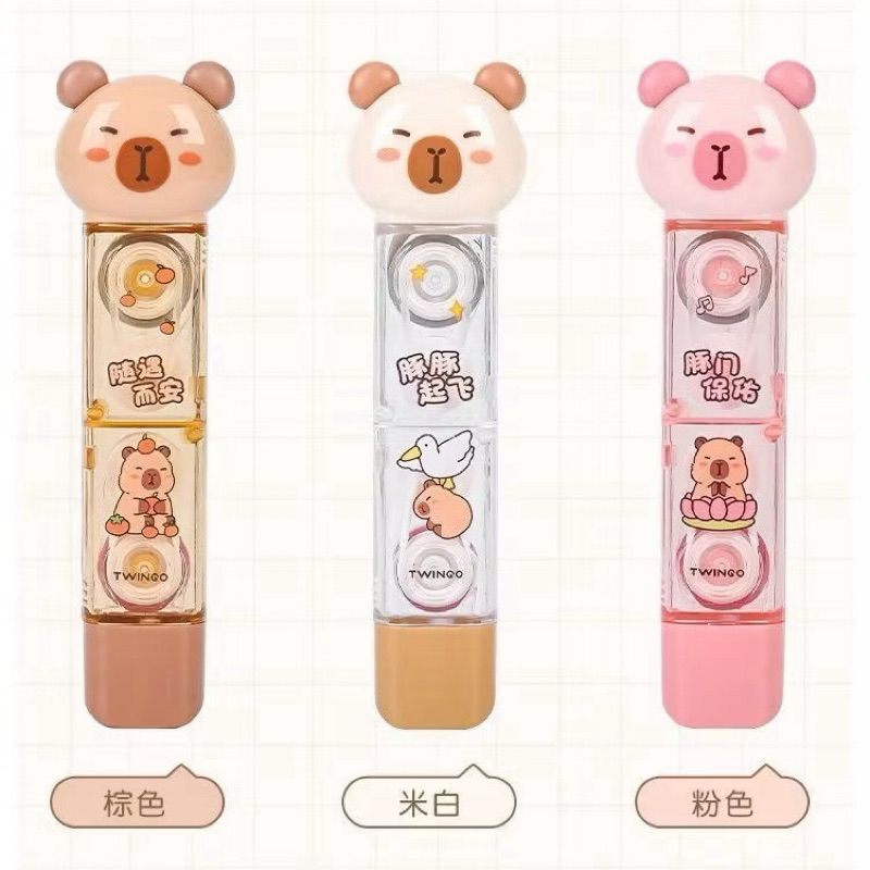 Fita Corretiva e Cola em Fita 2 em 1 Capivara 3D Branquinho Dupla Ponta Criativa Fofa Kawaii Presente Escolar Portátil