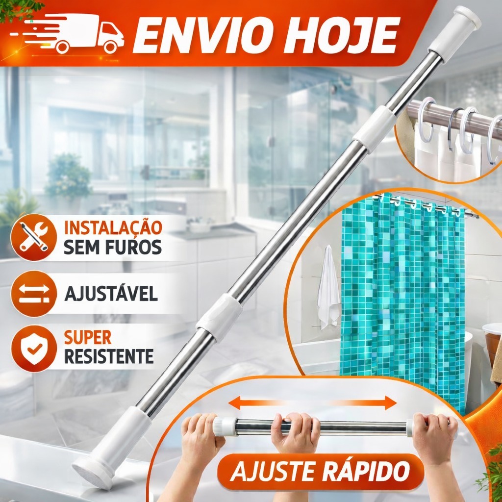 Varão Extensível Ajustável 70cm até 1,20m Box Banheiro Provador Cortina