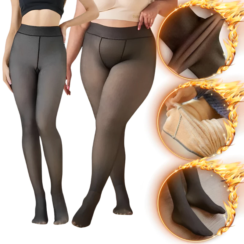 Meia-Calça Térmica Feminina Peluciada Translúcida Alta Elasticidade Super Quente Para Inverno — imagem 1