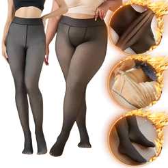 Meia-Calça Térmica Feminina Peluciada Translúcida Alta Elasticidade Super Quente Para Inverno