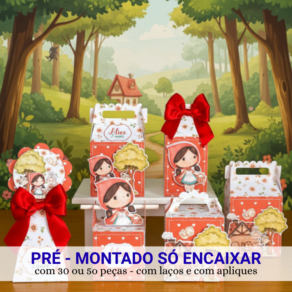 Kit Chapeuzinho Vermelho - Pré-Montado - Já Colado com Laço e Aplique - Só Encaixar