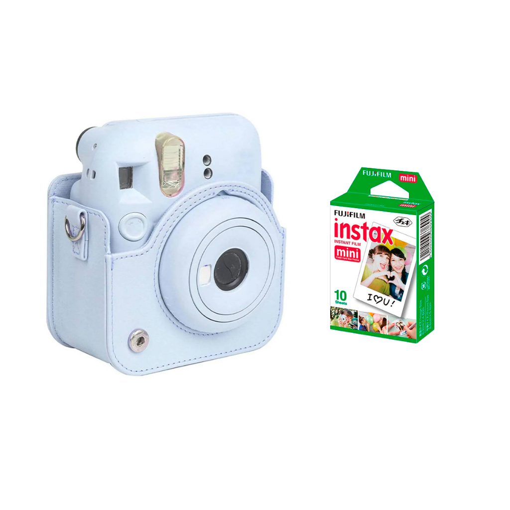 Kit Câmera Instax Mini 12 Azul + Bolsa + Filme com 10 fotos
